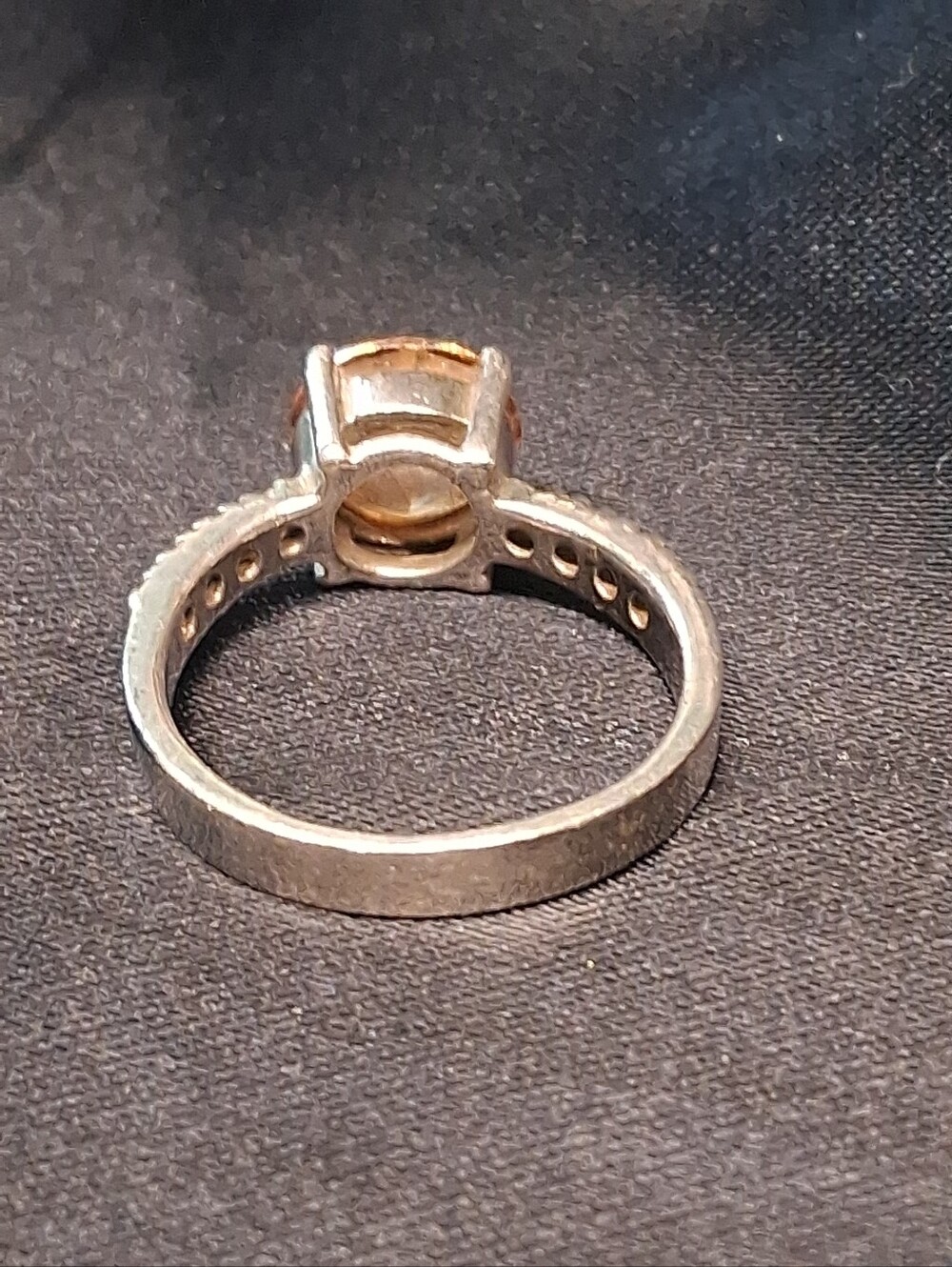 P9. Vintage NF Sterling Silver Prong-set Peach Stone,Cubic Zirconia Ring, Size 8 - Picture 4 of 12
